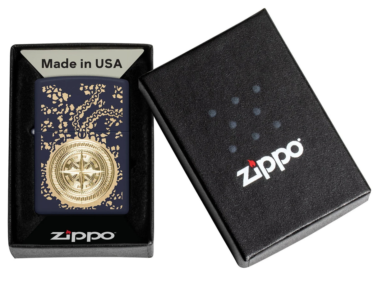 Zippo Feuerzeug goldener Kompass in Geschenkverpackung One Box mit schwarzer Zippo Box
