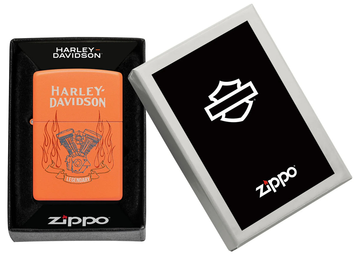 Zippo Harley-Davidson Legendary in der speziellen One-Box-Geschenkverpackung mit Harley-Davidson- und Zippo-Logo