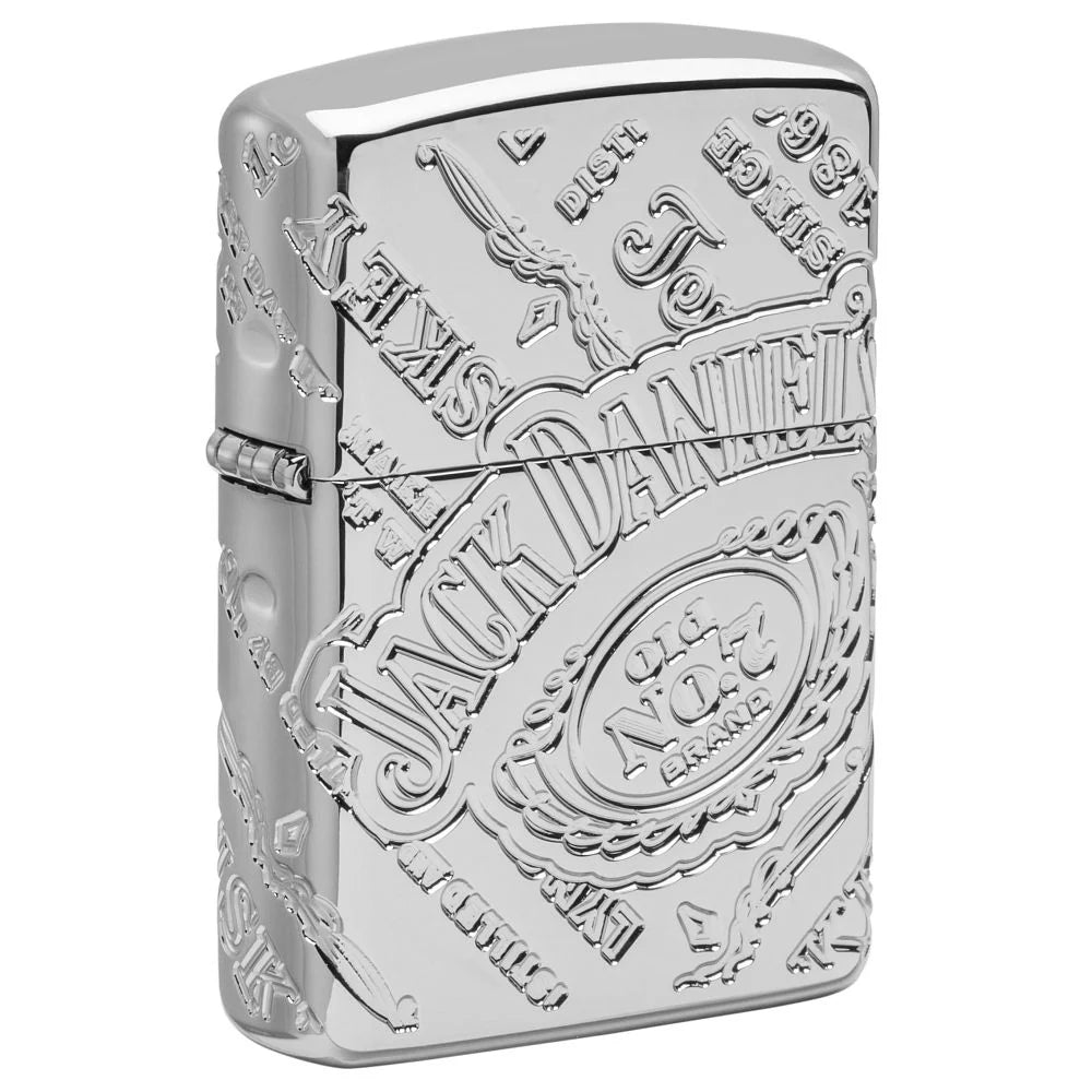 Zippo Jack Daniel's Heavy Wall Frontansicht mit High Polish Chrome und Old No. 7 Emblem