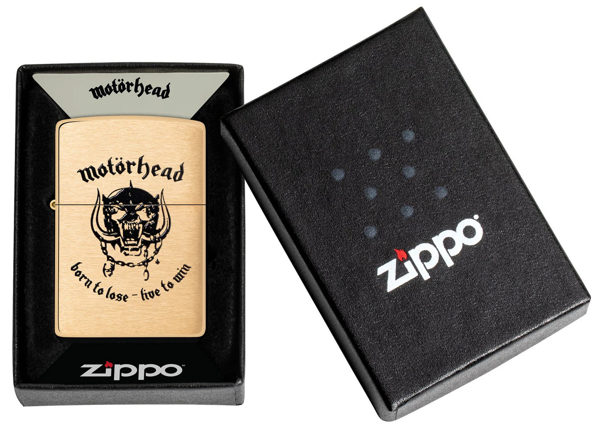 Zippo Motörhead Born to Lose in geöffneter Geschenkverpackung One Box mit Brand Logo und separatem Deckel