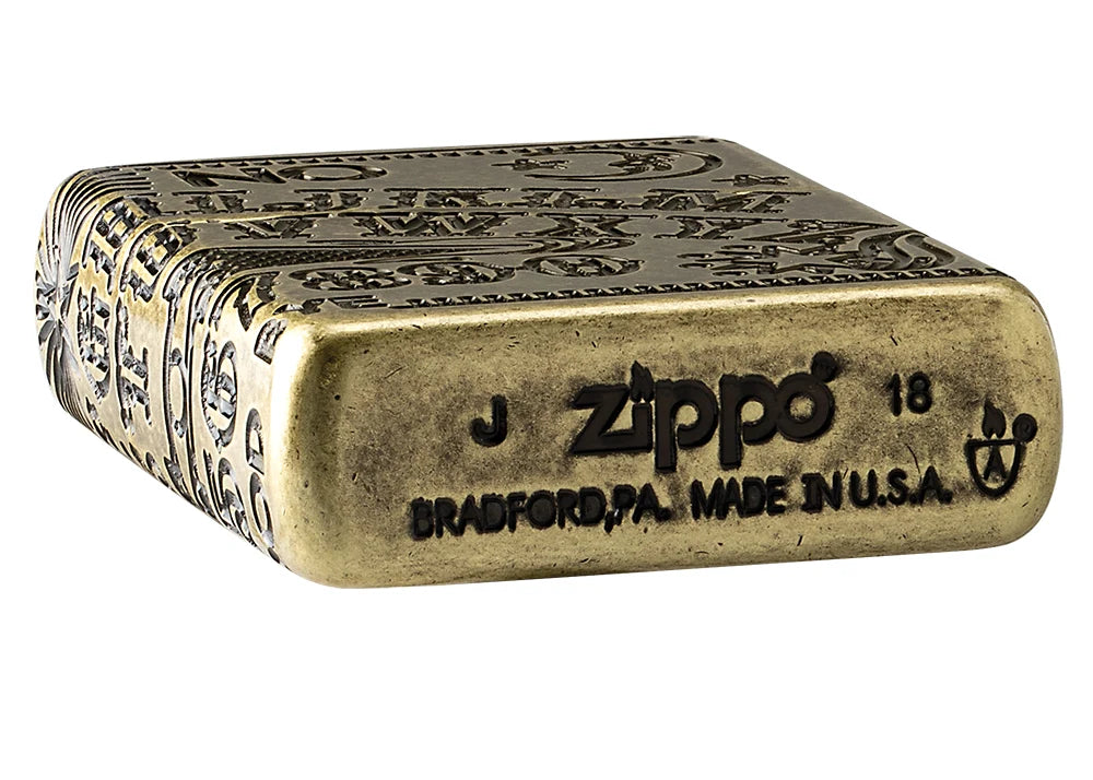 Zippo Ouija Board Bodenansicht mit Zippo Prägung, Bradford PA und Antique Brass