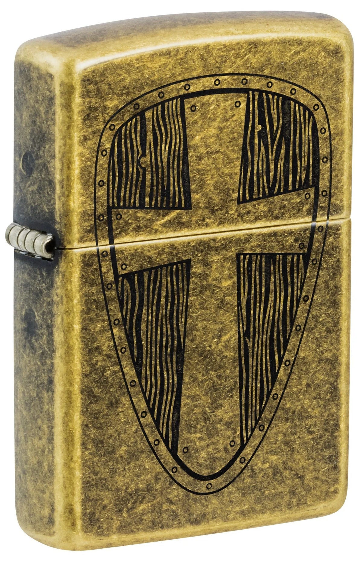 Zippo Ritter-Schild Feuerzeug mit Antique Brass Oberfläche und schwarzem Schildmotiv