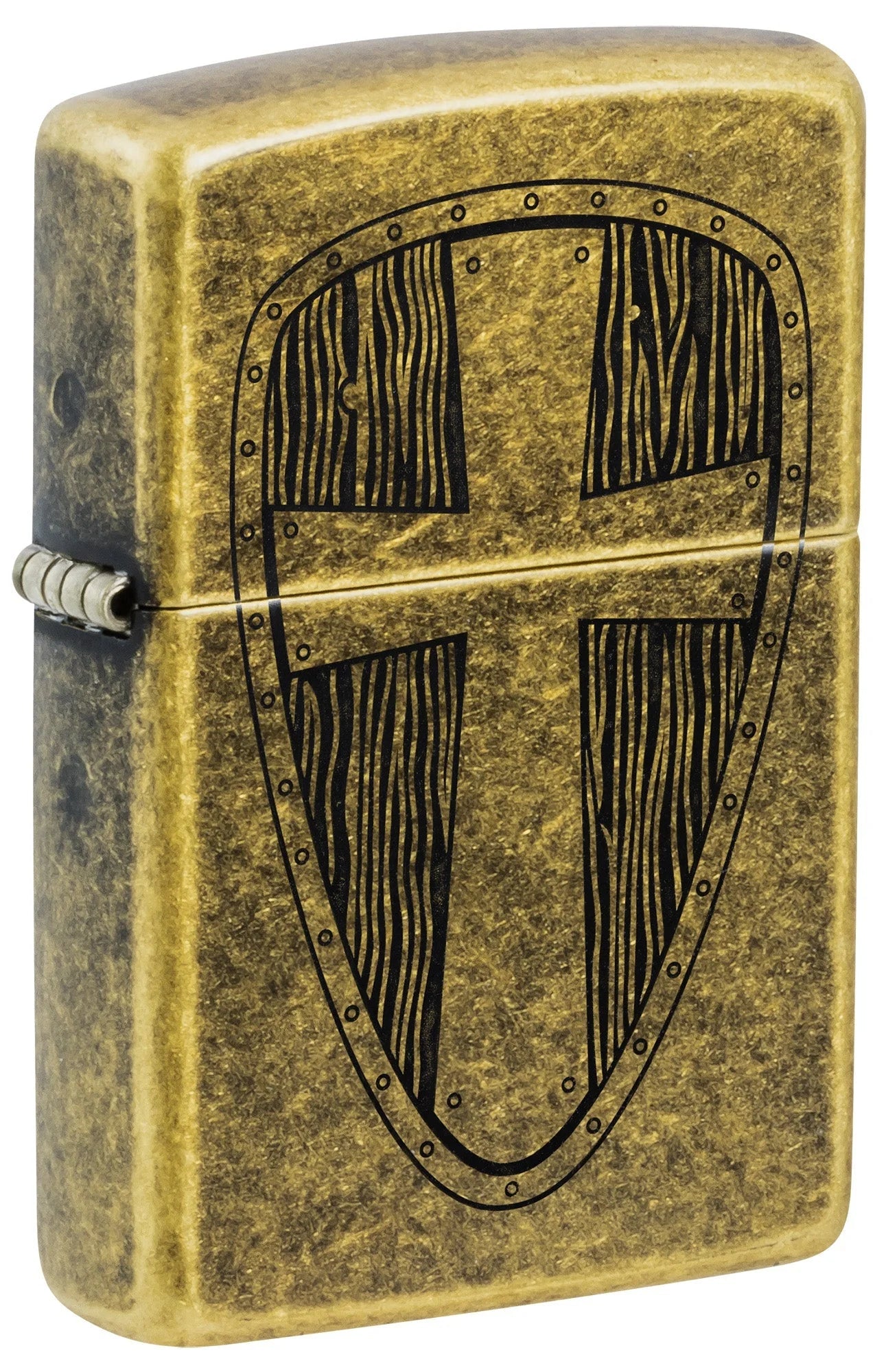 Zippo Ritter-Schild Feuerzeug mit Antique Brass Oberfläche und schwarzem Schildmotiv