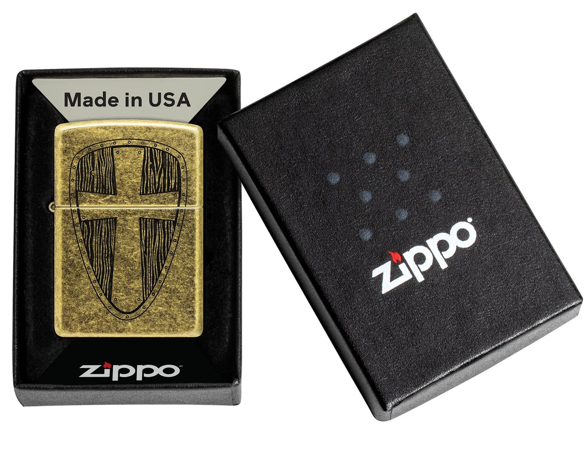 Zippo Ritter-Schild Feuerzeug in Geschenkverpackung One Box mit schwarzer Zippo Box