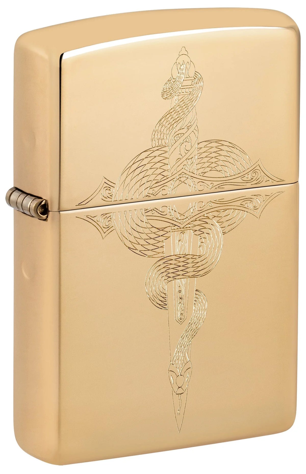 Zippo Feuerzeug Schwert mit Schlange auf glänzender High Polished Brass Oberfläche