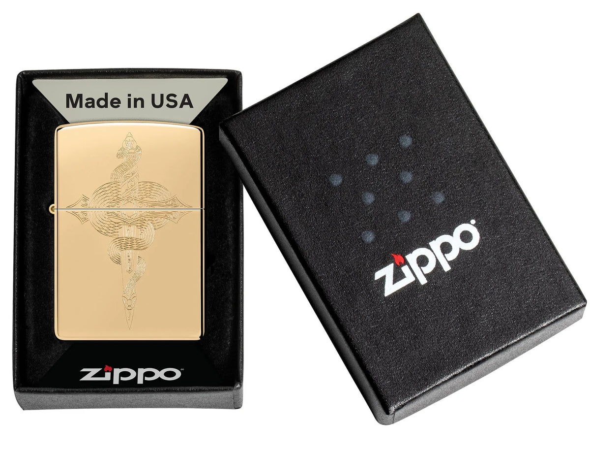 Zippo Feuerzeug Schwert mit Schlange in Geschenkverpackung One Box mit schwarzer Zippo Box