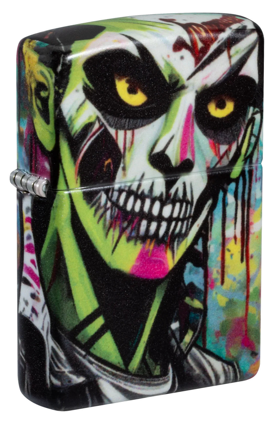 Dieses Zippo Benzinfeuerzeug besticht durch ein auffälliges Zombie-Design im Street-Art- und Graffiti-Stil.