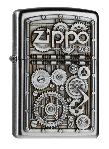 Dieses Technik Zippo Benzinfeuerzeug hat es in sich, es zeigt als schönes Emblem wie jedes Zahnrad in das nächste greift.