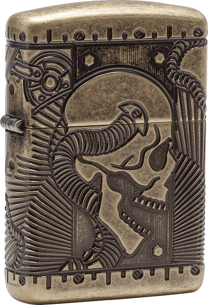 Ein wunderbares Armor Totenkopf Zippo Feuerzeug mit einer 360° Deep Carve Gravur. Ein geniales Antique Brass Luxury Modell.