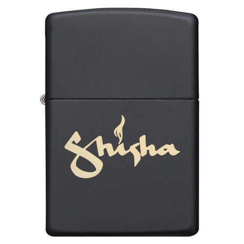Schwarz, elegant und mit der Beschriftung Shisha. Ein tolles Zippo Benzinfeuerzeug für den Shisha Freund.