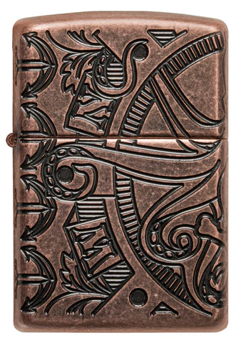 Das Benzinfeuerzeug Zippo Nautical Scene setzt den Oktopus der Weltmeere in den Mittelpunkt. Er ist umgeben von diverses nautischen Elementen. Ein wunderbar gelungenes Armor Antique Copper Zippo.