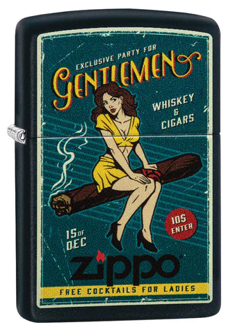 Nach einem schönen Anlass oder nach einem guten Essen darf sie auch heute in vielen Fällen nicht fehlen - die Zigarre -. Das Cigar Girl bringt sie Dir. Eine schöne Homage, mit einem Black Matte Zippo Benzinfeuerzeug, an alte Zeiten.