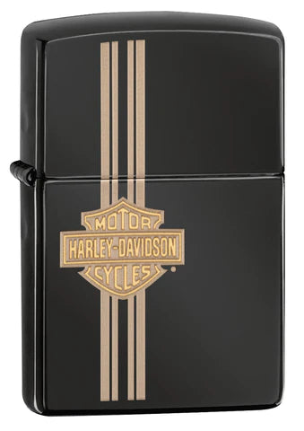 Dieses Zippo Harley-Davidson wurde auf einem High Polish Black im Two Tone Laser Verfahren produziert. Eine wunderbar farbliche Kombination.