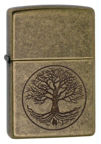 Tree of Life - der Lebensbaum, eine wunderbare Gravur auf der Basis eines Antique Brass Zippo Benzinfeuerzeuges.