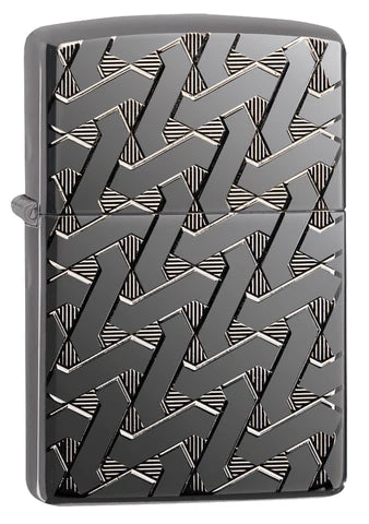 Dieses wunderbare Armor High Polish Black Ice Zippo Benzinfeuerzeug wurde mit dem Deep Carve Verfahren veredelt. Ein schönes geometrisches Design in einem komplexen Muster. Hervorragend produziert.