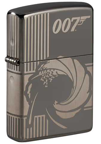 Ein wunderbares Black Ice Zippo James Bond Benzinfeuerzeug mit einer 360° Laser Gravur. Rundum graviert mit dem bekannten Auge und dem 007-Pistolen Loge versehen ist dieses Zippo in der Premium Verpackung eine wahre Augenweide.