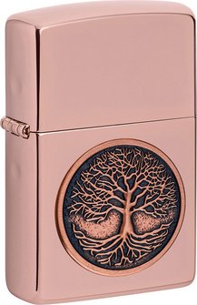 Der Lebensbaum auf einem Rosé Gold Zippo Benzinfeuerzeug. Diese wunderbare Emblem ist farblich toll abgestimmt und lässt ein manches Herz wohl höher schlagen.