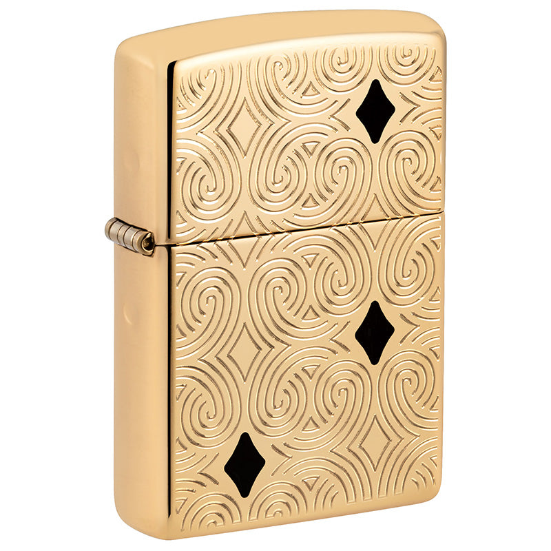 Wunderbare Formen mit einem Epoxy Inlay. Ein excellent designtes Armor High Polished Brass Zippo Benzinfeuerzeug. Sehr edel, mit punktuellen Highlights.