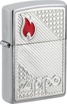 Ein unglaubliches Zippo Logo Feuerzeug mit einem Emblem, tiefengraviert und einem roten Epoxy Inlay. 