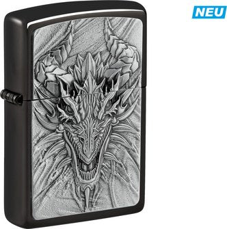 Dieses ausserordentliche Drachen Emblem Zippo Feuerzeug wurde auf der Basis eines Ebony High Polished Zippo Benzinfeuerzeuges produziert. Viele wunderbare Details.