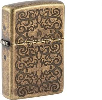Ein wunderbares Zippo Feuerzeug in einer antiken Messing Ausführung mit Ornamenten auf der Vorder- und Rückseite.