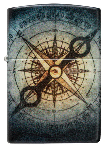 Wunderbar detailliert, das 540° Photo Image Zippo Kompass Feuerzeug. Auf der Vorderseite der Kompass, auf der Rückseite der Totenkopf. Zusätzlich leuchtet das Zippo im Dunkeln.